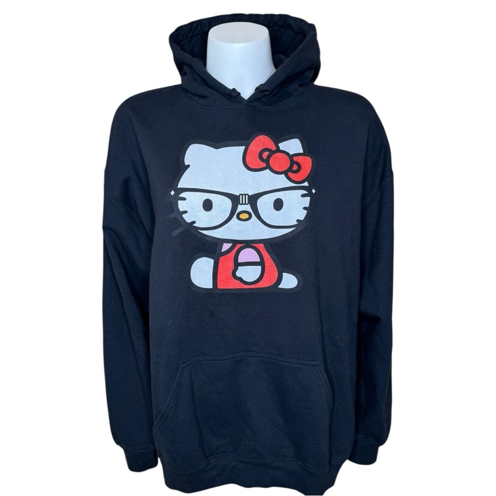 Hello Kitty Sanrio Pullover Hoodie XL Glasses Softstyle Midweight Black